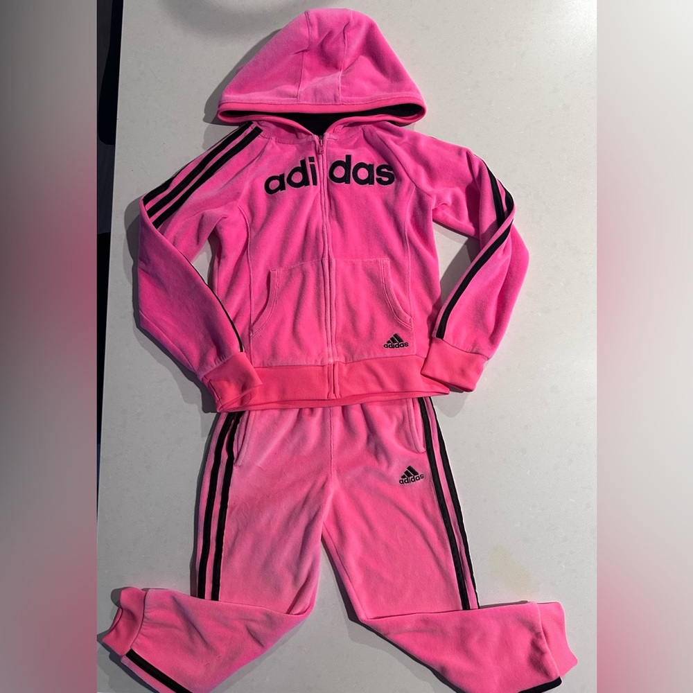 Toddler Adidas hot pink velour track suit. Size 6